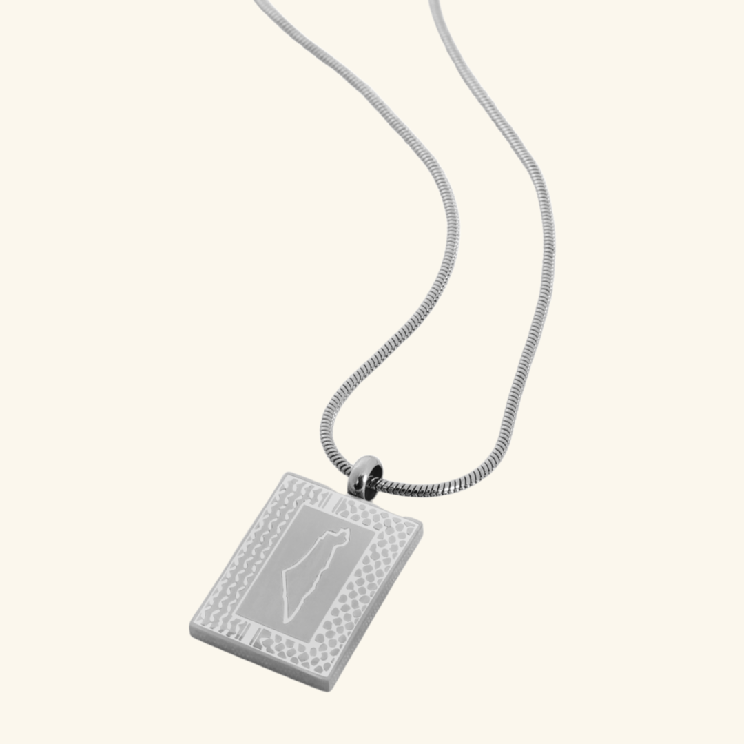 Palestine Keffiyeh Heritage Map Necklace