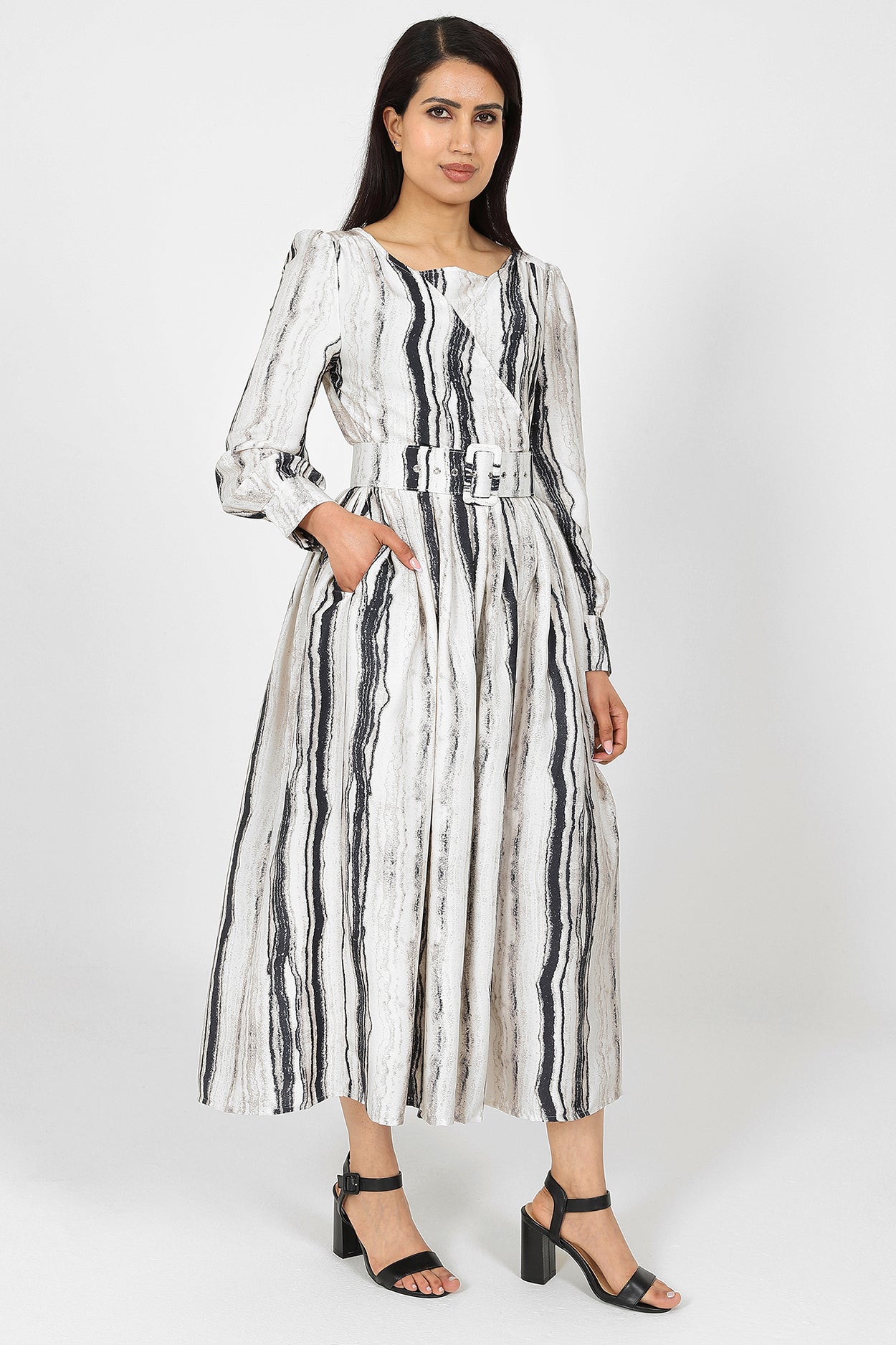 Halima Black and White Stripes Dress