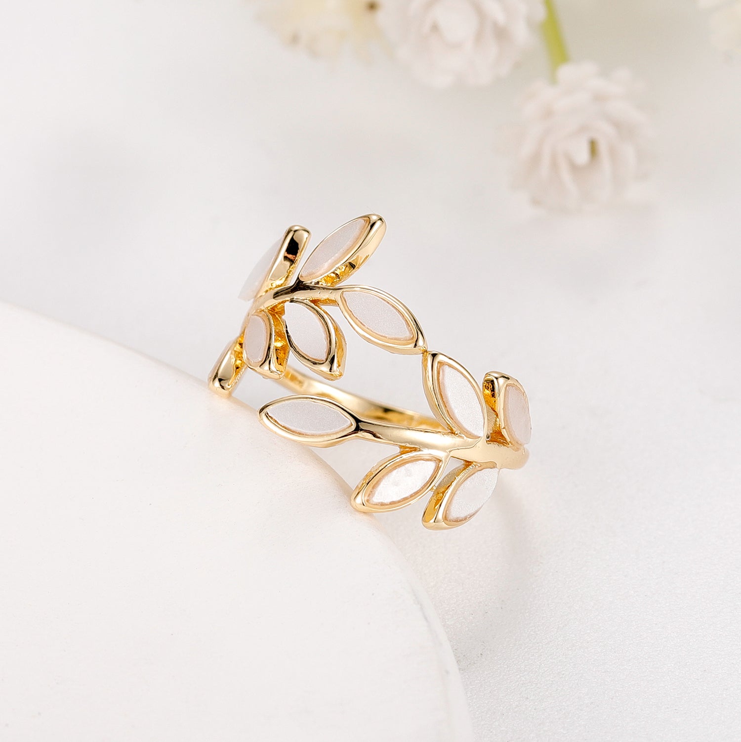 White Olive Leaf Ring