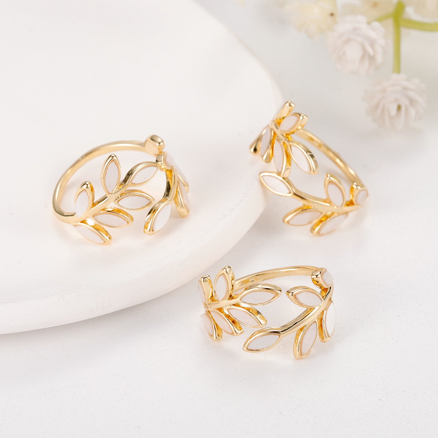 White Olive Leaf Ring