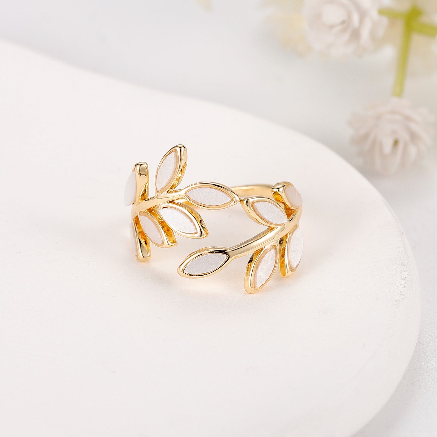 White Olive Leaf Ring