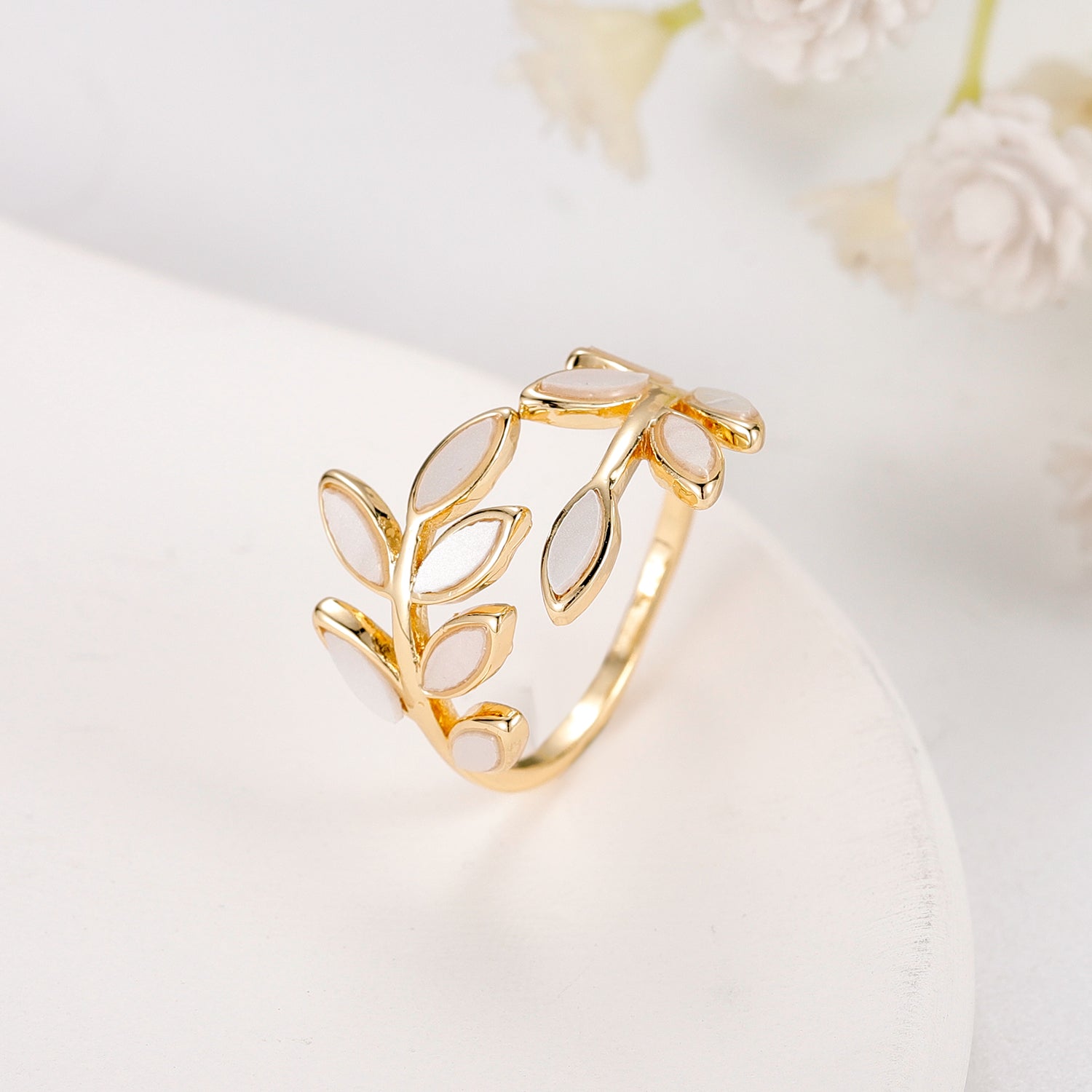 White Olive Leaf Ring